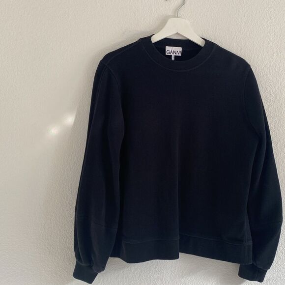 Ganni Black Boxy Crew 100% Cotton Sweater Size Medium - Picture 2 of 7